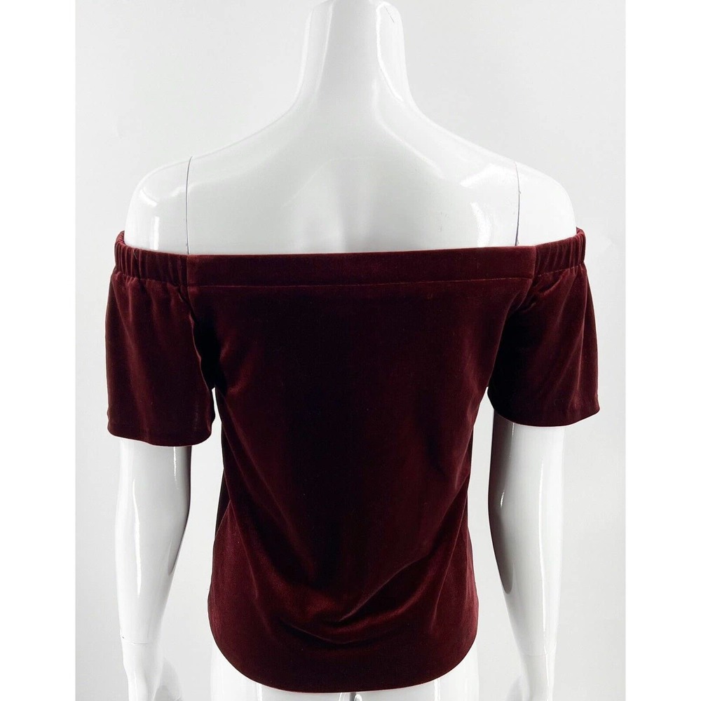 White House Black Market Off Shoulder Velour Top Sz XS Maroon Red Ruffle Sleeve - Picture 4 of 7